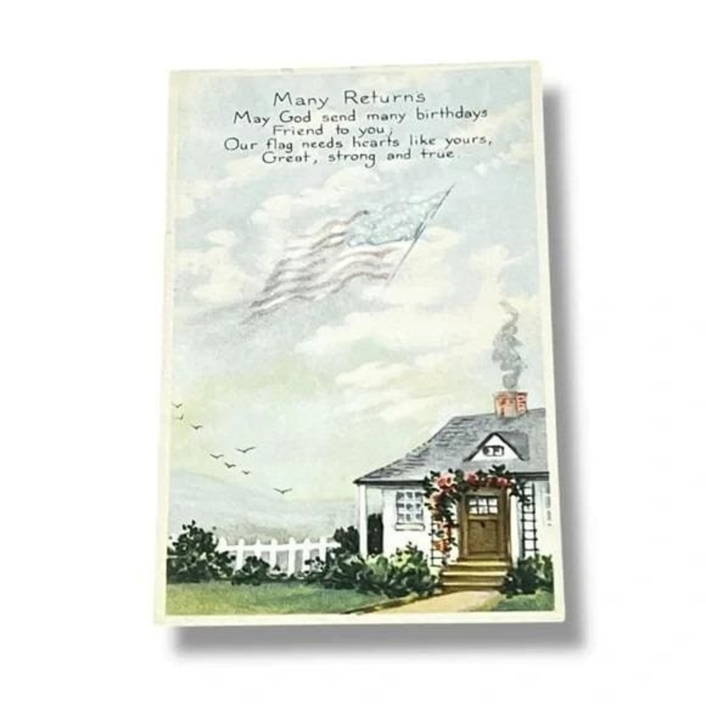 Postcard Many Returns Birthday American Flag Divided Back Card C267